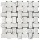 Oriental White With Gray Dot Basketweave Mosaic