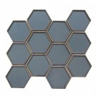 Dark Blue Silver Edge 11X9 Hexagon Glass Mosaic Tile