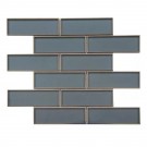 Dark Blue Silver Trim 2X6 Glass Mosaic Tile