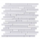 White Staccato Marble & Glass Mix Random Strip Mosaic